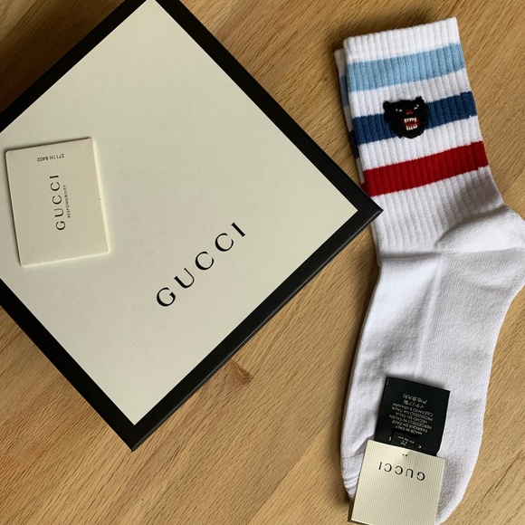 New Gucci puma patch striped blue red socks sz Medium - Picture 9 of 12